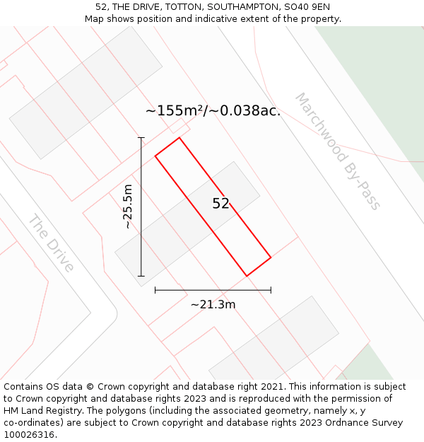52, THE DRIVE, TOTTON, SOUTHAMPTON, SO40 9EN: Plot and title map