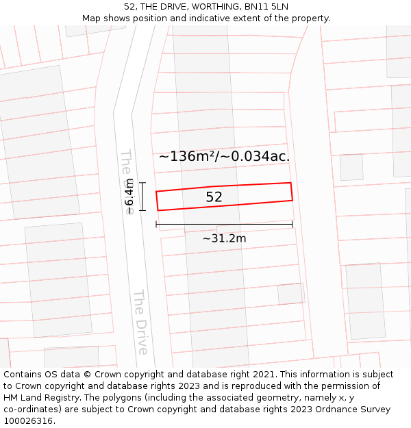 52, THE DRIVE, WORTHING, BN11 5LN: Plot and title map