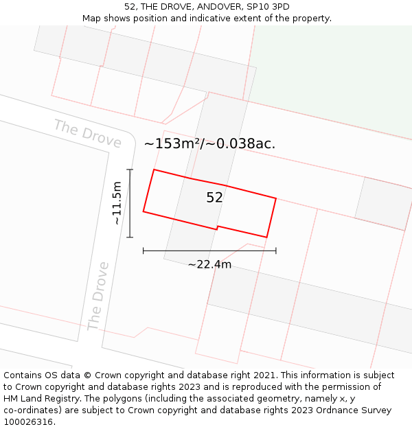 52, THE DROVE, ANDOVER, SP10 3PD: Plot and title map