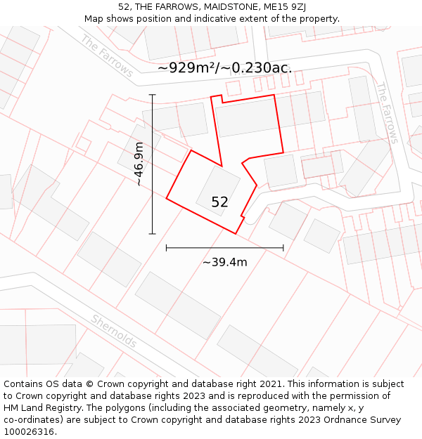 52, THE FARROWS, MAIDSTONE, ME15 9ZJ: Plot and title map
