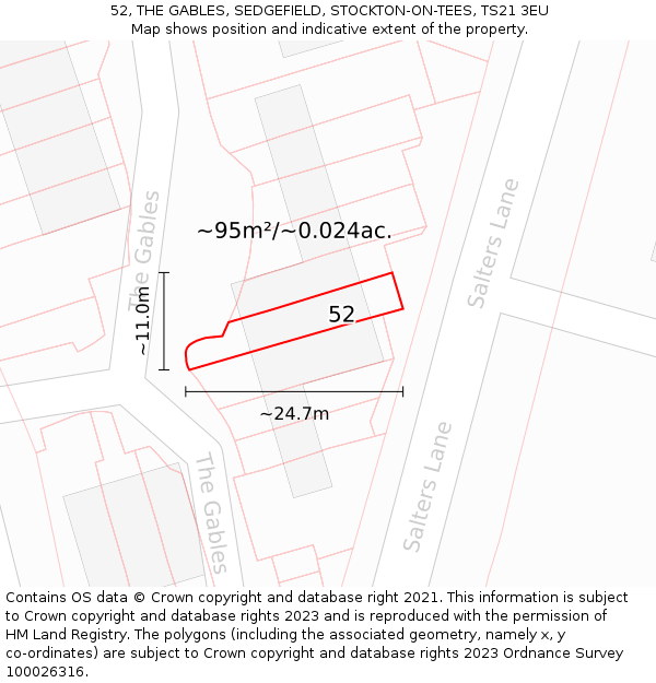 52, THE GABLES, SEDGEFIELD, STOCKTON-ON-TEES, TS21 3EU: Plot and title map