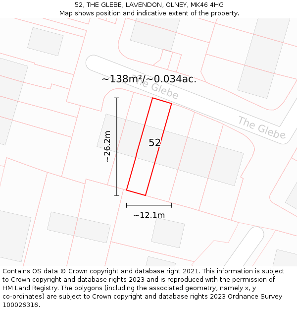 52, THE GLEBE, LAVENDON, OLNEY, MK46 4HG: Plot and title map