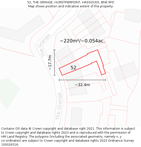 52, THE GRANGE, HURSTPIERPOINT, HASSOCKS, BN6 9FD: Plot and title map