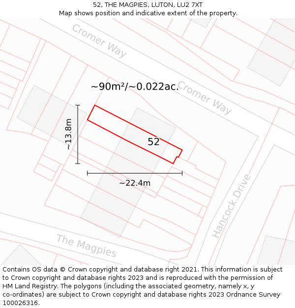 52, THE MAGPIES, LUTON, LU2 7XT: Plot and title map