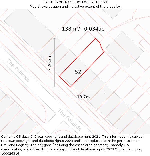 52, THE POLLARDS, BOURNE, PE10 0QB: Plot and title map