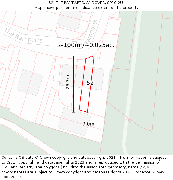 52, THE RAMPARTS, ANDOVER, SP10 2UL: Plot and title map
