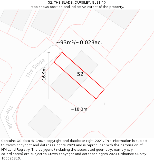 52, THE SLADE, DURSLEY, GL11 4JX: Plot and title map
