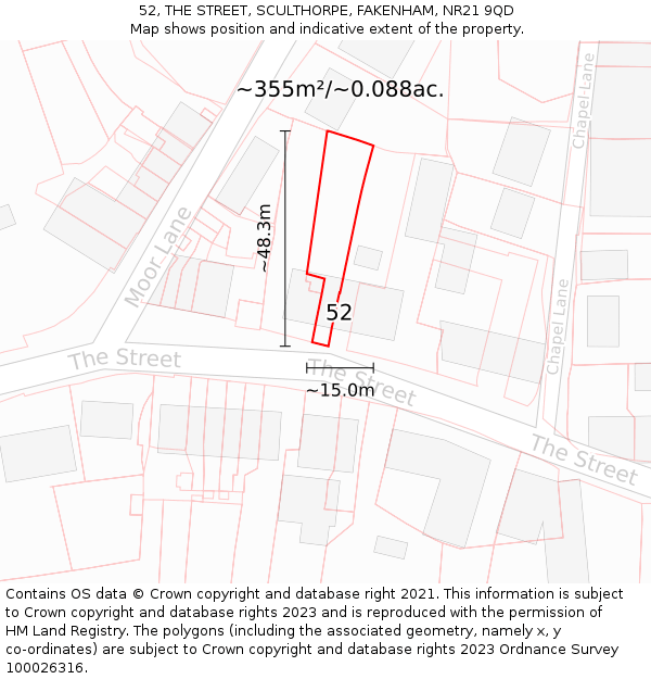 52, THE STREET, SCULTHORPE, FAKENHAM, NR21 9QD: Plot and title map