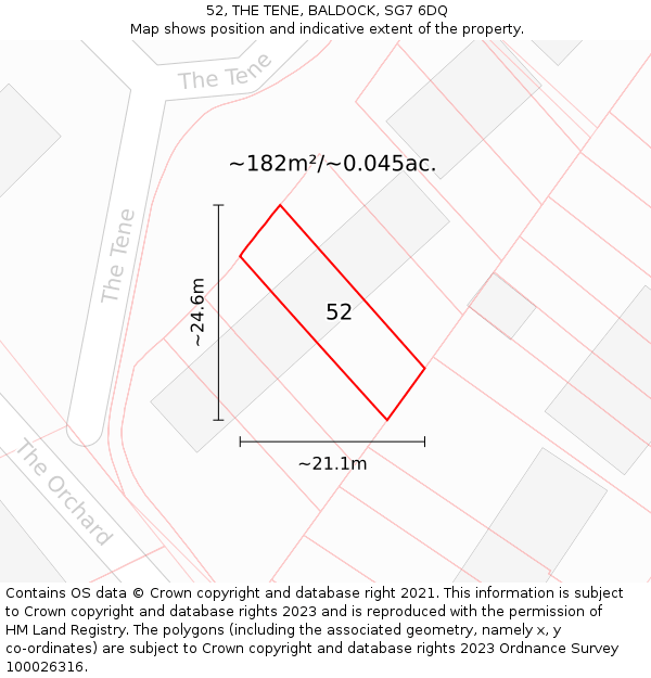 52, THE TENE, BALDOCK, SG7 6DQ: Plot and title map