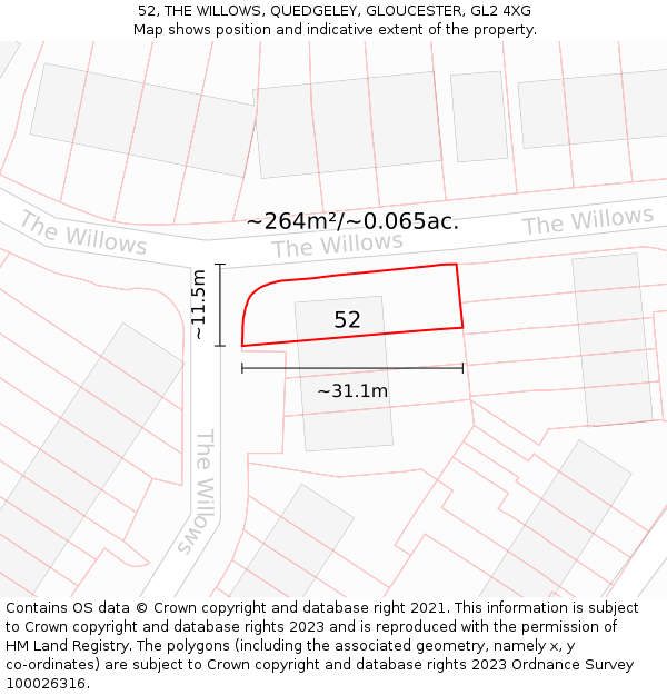 52, THE WILLOWS, QUEDGELEY, GLOUCESTER, GL2 4XG: Plot and title map