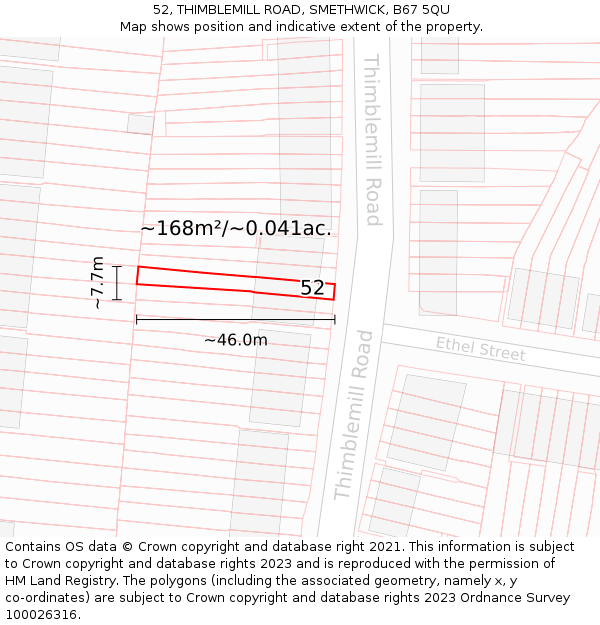 52, THIMBLEMILL ROAD, SMETHWICK, B67 5QU: Plot and title map