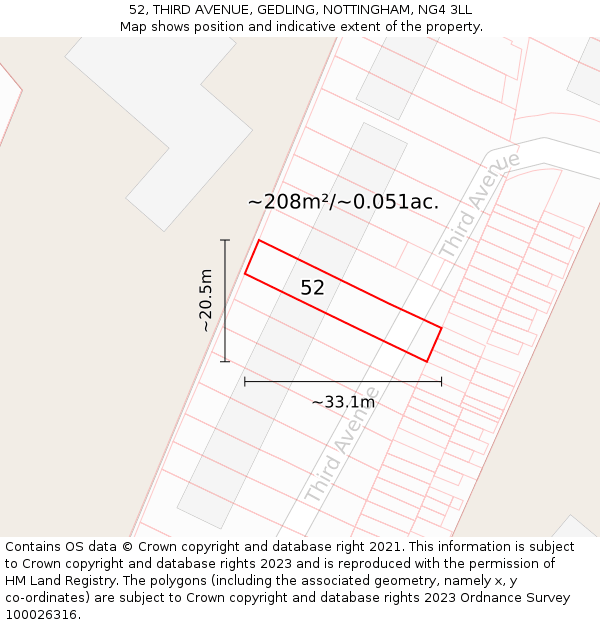 52, THIRD AVENUE, GEDLING, NOTTINGHAM, NG4 3LL: Plot and title map