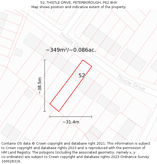 52, THISTLE DRIVE, PETERBOROUGH, PE2 8HX: Plot and title map