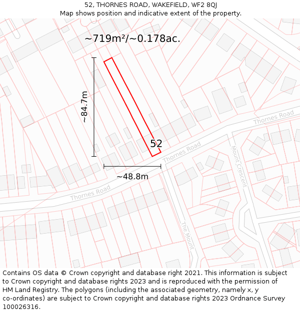 52, THORNES ROAD, WAKEFIELD, WF2 8QJ: Plot and title map