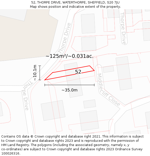 52, THORPE DRIVE, WATERTHORPE, SHEFFIELD, S20 7JU: Plot and title map