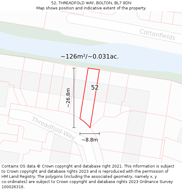 52, THREADFOLD WAY, BOLTON, BL7 9DN: Plot and title map
