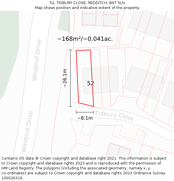 52, TIDBURY CLOSE, REDDITCH, B97 5LN: Plot and title map