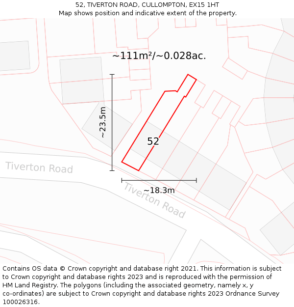 52, TIVERTON ROAD, CULLOMPTON, EX15 1HT: Plot and title map