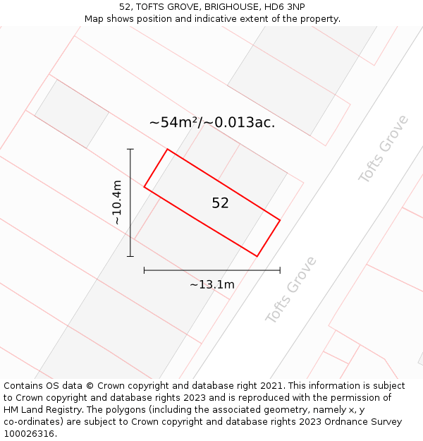 52, TOFTS GROVE, BRIGHOUSE, HD6 3NP: Plot and title map