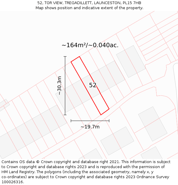 52, TOR VIEW, TREGADILLETT, LAUNCESTON, PL15 7HB: Plot and title map