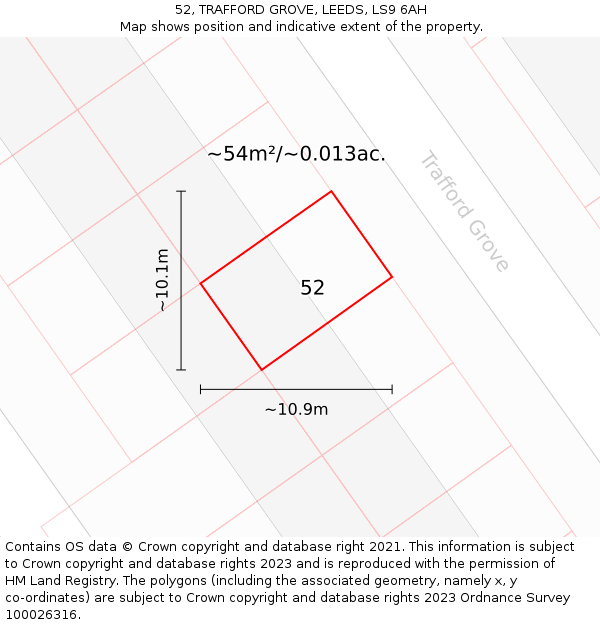52, TRAFFORD GROVE, LEEDS, LS9 6AH: Plot and title map