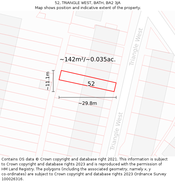 52, TRIANGLE WEST, BATH, BA2 3JA: Plot and title map