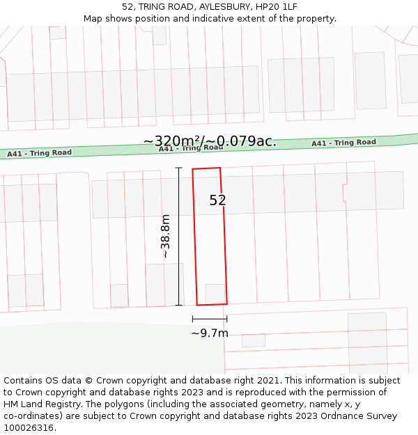 52, TRING ROAD, AYLESBURY, HP20 1LF: Plot and title map
