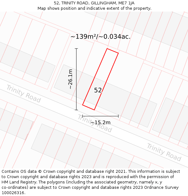 52, TRINITY ROAD, GILLINGHAM, ME7 1JA: Plot and title map