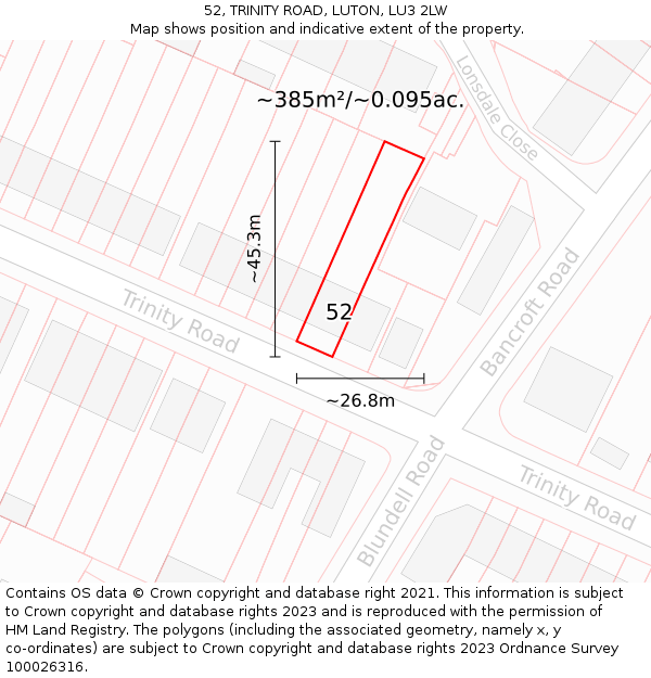 52, TRINITY ROAD, LUTON, LU3 2LW: Plot and title map