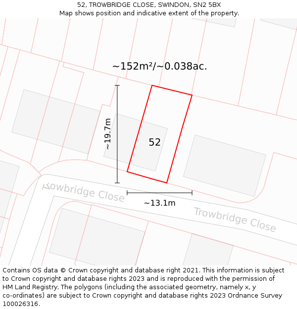 52, TROWBRIDGE CLOSE, SWINDON, SN2 5BX: Plot and title map