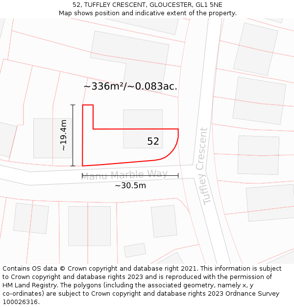 52, TUFFLEY CRESCENT, GLOUCESTER, GL1 5NE: Plot and title map