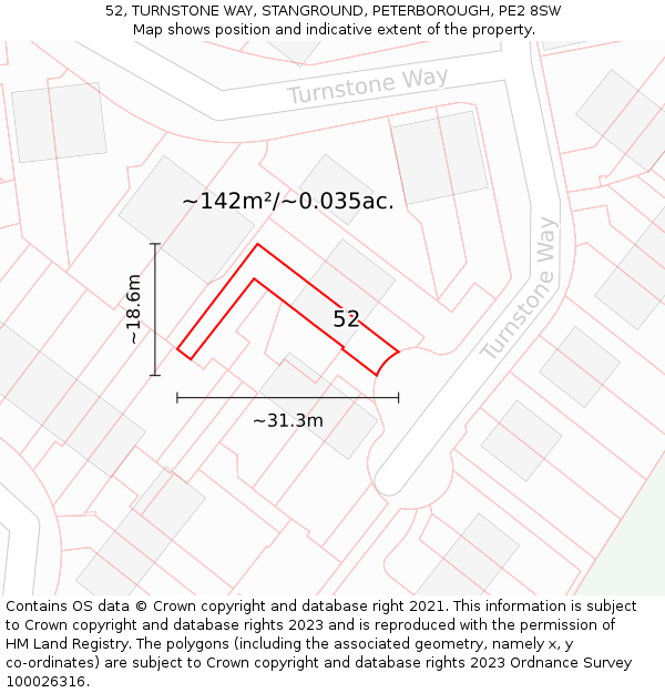 52, TURNSTONE WAY, STANGROUND, PETERBOROUGH, PE2 8SW: Plot and title map