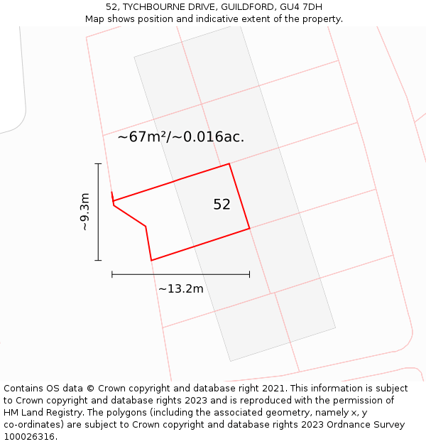 52, TYCHBOURNE DRIVE, GUILDFORD, GU4 7DH: Plot and title map