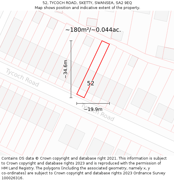 52, TYCOCH ROAD, SKETTY, SWANSEA, SA2 9EQ: Plot and title map