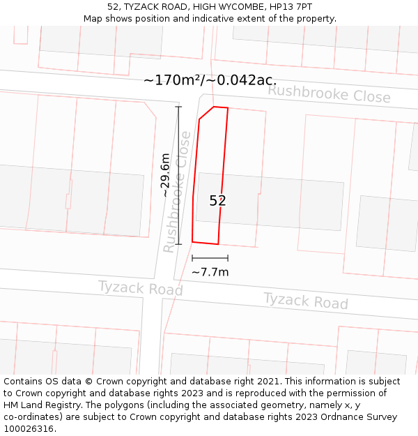 52, TYZACK ROAD, HIGH WYCOMBE, HP13 7PT: Plot and title map