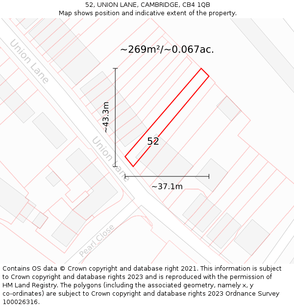 52, UNION LANE, CAMBRIDGE, CB4 1QB: Plot and title map