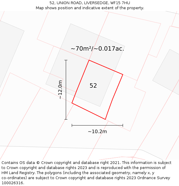 52, UNION ROAD, LIVERSEDGE, WF15 7HU: Plot and title map