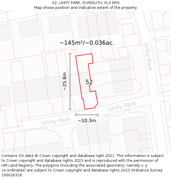 52, UNITY PARK, PLYMOUTH, PL3 6PN: Plot and title map
