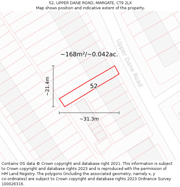 52, UPPER DANE ROAD, MARGATE, CT9 2LX: Plot and title map