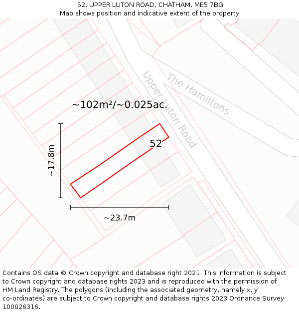 52, UPPER LUTON ROAD, CHATHAM, ME5 7BG: Plot and title map