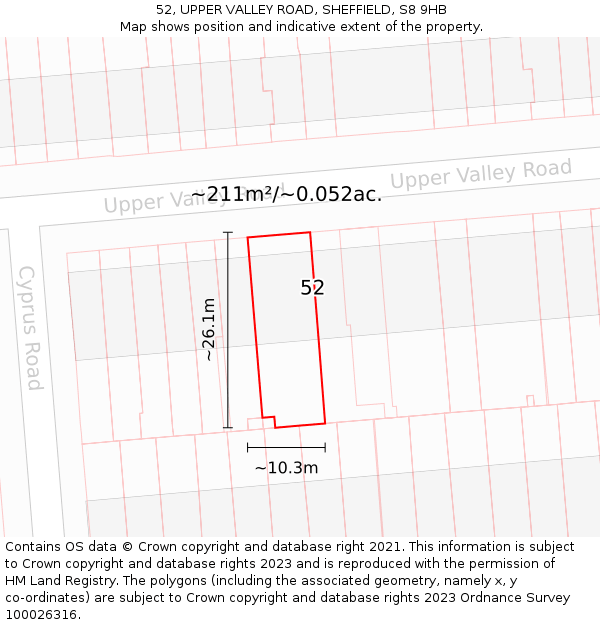 52, UPPER VALLEY ROAD, SHEFFIELD, S8 9HB: Plot and title map