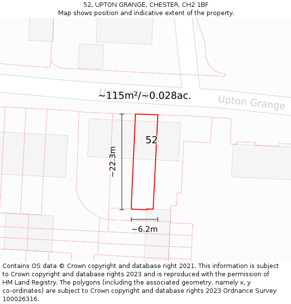 52, UPTON GRANGE, CHESTER, CH2 1BF: Plot and title map