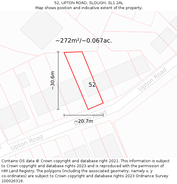 52, UPTON ROAD, SLOUGH, SL1 2AL: Plot and title map