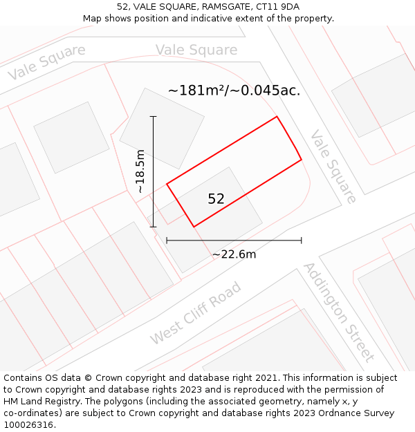 52, VALE SQUARE, RAMSGATE, CT11 9DA: Plot and title map