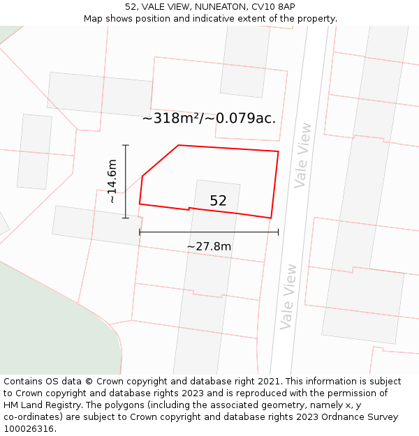 52, VALE VIEW, NUNEATON, CV10 8AP: Plot and title map