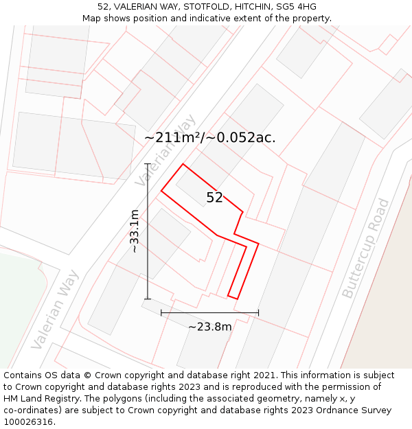 52, VALERIAN WAY, STOTFOLD, HITCHIN, SG5 4HG: Plot and title map