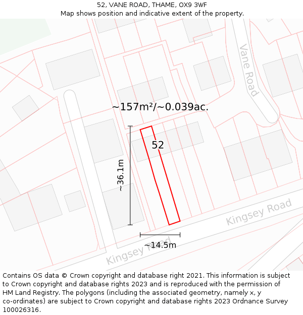 52, VANE ROAD, THAME, OX9 3WF: Plot and title map