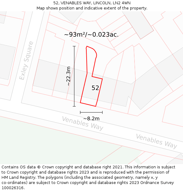 52, VENABLES WAY, LINCOLN, LN2 4WN: Plot and title map