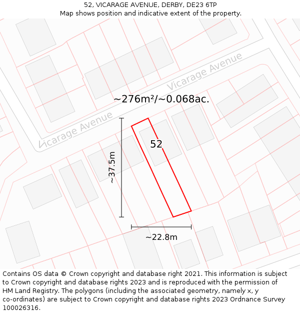 52, VICARAGE AVENUE, DERBY, DE23 6TP: Plot and title map