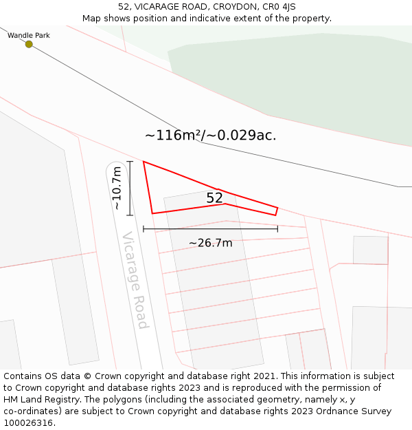 52, VICARAGE ROAD, CROYDON, CR0 4JS: Plot and title map